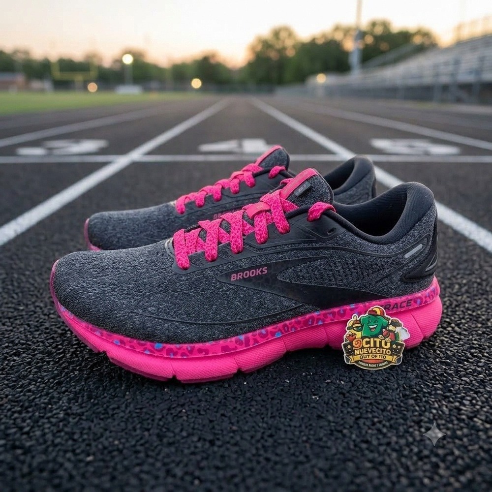 Brooks Trace 2 Womens Running Shoes Black Pink Leopard Print 1203751B579 Size 8